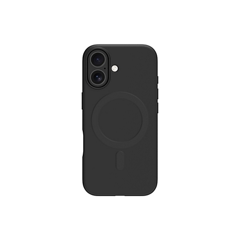 Schwarze Handyhülle mit Kameraausschnitt und MagSafe-Kreis.