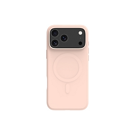 Hellrosa Handyhülle für ein Smartphone mit Kameraausschnitt und MagSafe-Kreis auf der Rückseite.