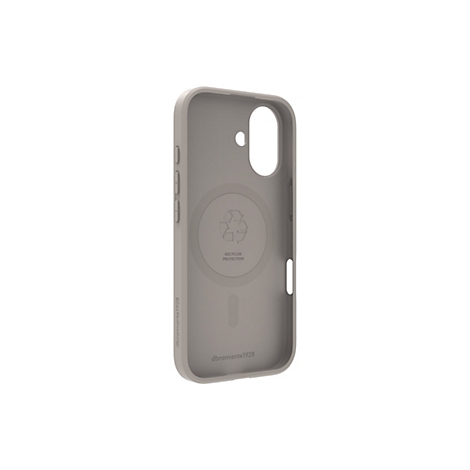 Beige Handyhülle mit recycle Symbol, Aussparungen und Knöpfen.