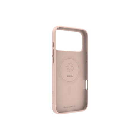 Hellrosa Handyhülle innen. Auf der Innenseite sind das Recycling-Symbol und der Schriftzug "RECYCLED PROTECTION" zu sehen. Die Marke "dbrand1928" ist auf der Seite aufgedruckt.