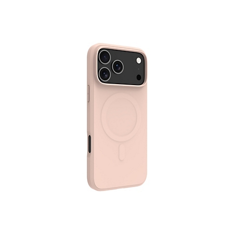 Hellrosa Handyhülle für ein Smartphone, mit drei Kameraöffnungen, einem flachen Ring auf der Rückseite und einer Öffnung für die Ein-/Aus-Taste.