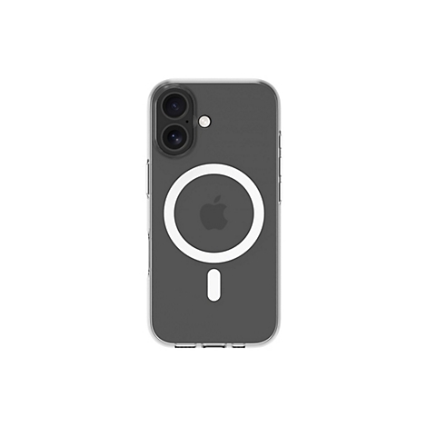 Coque de téléphone transparente pour smartphone avec un support de bague magnétique blanc avec le logo Apple et un élément blanc et allongé en dessous.
