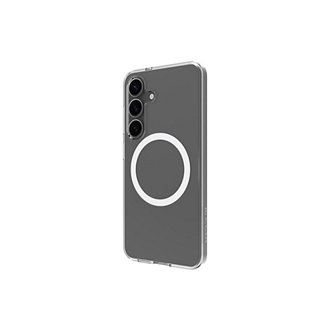Coque de téléphone transparente pour smartphone avec découpes pour appareil photo et anneau blanc.