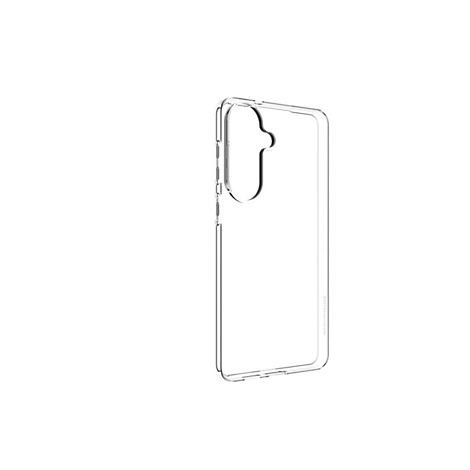Coque de téléphone transparente, qui reproduit la forme du téléphone. Sur fond blanc.