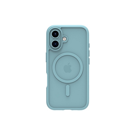 Hellblaues Handycase für ein Smartphone, mit Kameraausschnitt und Apple-Logo.