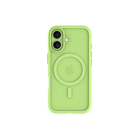 Hellgrüne Handyhülle mit Apple-Logo und Kameraöffnungen. Auf weißem Hintergrund.
