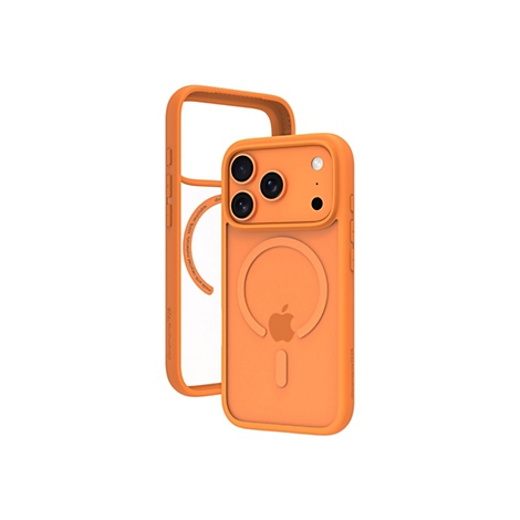 Coque de téléphone orange pour smartphone avec logo Apple. L'étui est fabriqué à partir de matériaux 100% recyclés.