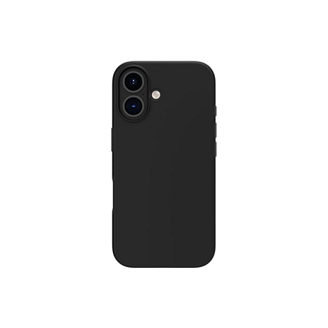 Coque de téléphone noire sur fond blanc. Découpe pour double caméra en haut à gauche.