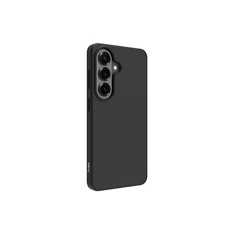 Coque de téléphone noire avec trois objectifs d'appareil photo sur fond blanc.
