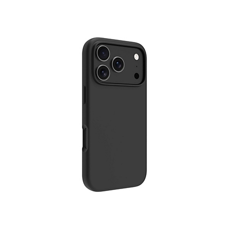 Schwarze Handyhülle für ein Smartphone mit Kameraausschnitt und seitlichen Knöpfen, vor weißem Hintergrund.