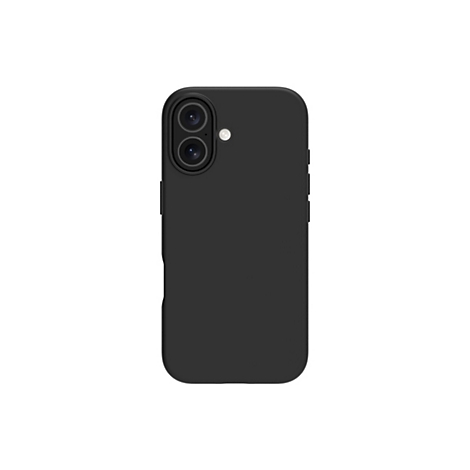 Schwarzes Smartphone-Case mit zwei Kamera-Linsen und Blitz. Die Hülle umrandet das Smartphone. Der Hintergrund ist weiß.