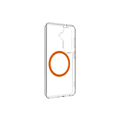 Transparente Handyhülle mit orangefarbenem Ring. Aufschrift: „D3O x dbramante1928 Made with Zero Recycled Materials 100% Recyclable.“