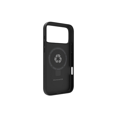 Schwarze Handyhülle für Smartphones, innen Details mit dem Schriftzug "dbrante1928 - made from recycled materials - 100% recyclable".