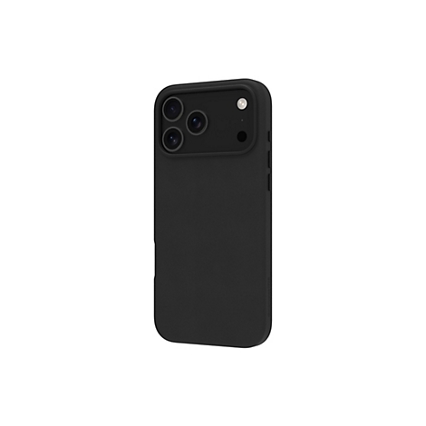 Schwarze Smartphone-Hülle, die die Rückseite eines Smartphones bedeckt. Drei Kameraobjektive sind deutlich zu sehen.