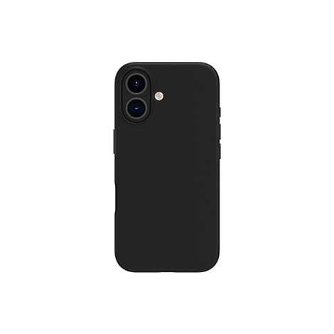 Coque de téléphone noire. Deux lentilles de caméra en haut. Sur le côté droit, il y a des boutons.