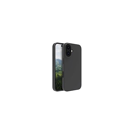 Schwarze Handyhülle und Smartphone mit Berglandschaft auf dem Display.