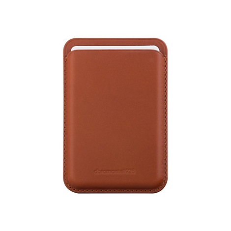 Braunes Lederetui mit weißem Einsatz, abgerundeten Ecken und Naht. Unten steht "doromantel 928".