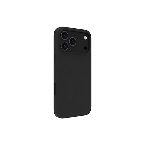 Schwarze Handyhülle für ein Smartphone mit drei Objektiven und einem Blitz, vor weißem Hintergrund.