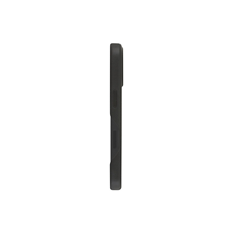 Schwarze Smartphone-Hülle im Seitenprofil vor weißem Hintergrund. Zwei längliche Aussparungen an der Seite.