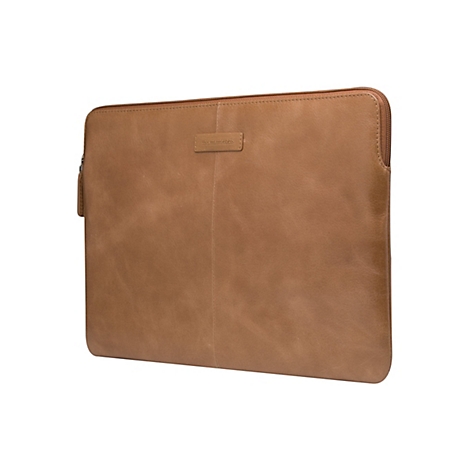 Hellbraune Laptoptasche aus Leder, mit Reißverschluss und Logo. Aufschrift: doramonte1928.