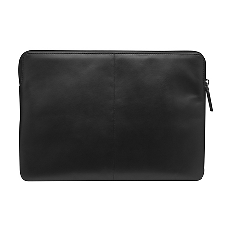Schwarze Laptoptasche aus Leder mit Reißverschluss.