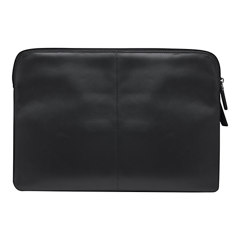 Schwarze Leder-Laptoptasche mit Reißverschluss und Griff.
