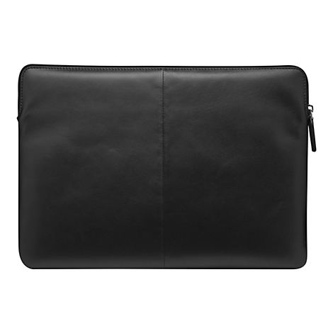 Schwarze Laptoptasche aus Leder mit Reißverschluss.