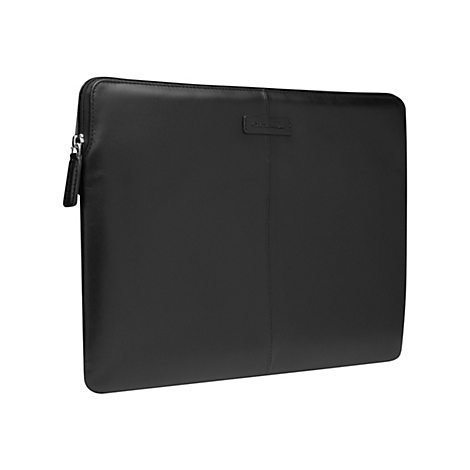 Schwarze Laptoptasche mit Reißverschluss, Markenlogo. 