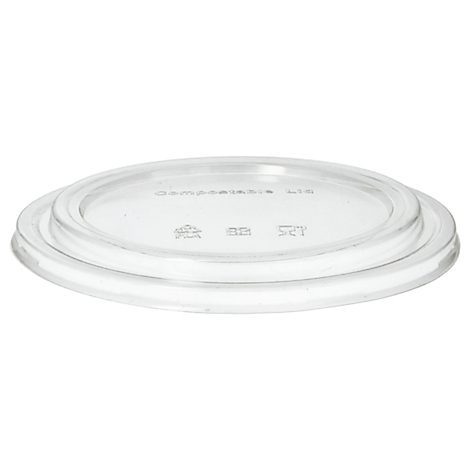 Transparenter Deckel. Oben steht 'COMPOSATABLE LID'.