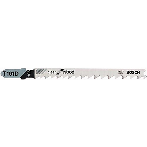 Zaagblad met de inscriptie T101D, schoon hout en Bosch.