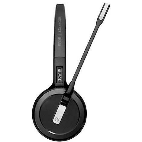 Black headset with microphone arm; Sennheiser logo visible.