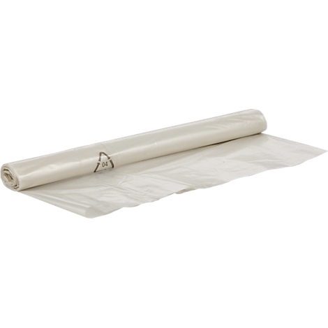 Ausgerollte Rolle transparente Folie, mit Recycling-Symbol.