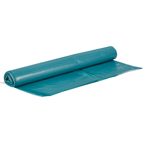Opgerolde turquoise folie op een witte achtergrond.