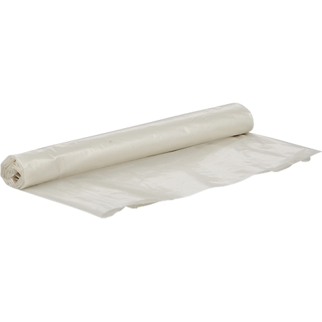 Rol van wit, transparant plastic, gedeeltelijk uitgerold.