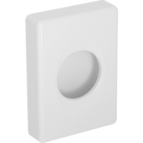 Wit vierkant object met afgeronde hoeken en een rond gat in het midden.