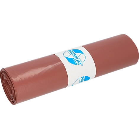 Roll of pink plastic with a white band that says "PREMIUM." Blue logo.