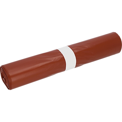 Rolled brown packaging material with a white band.