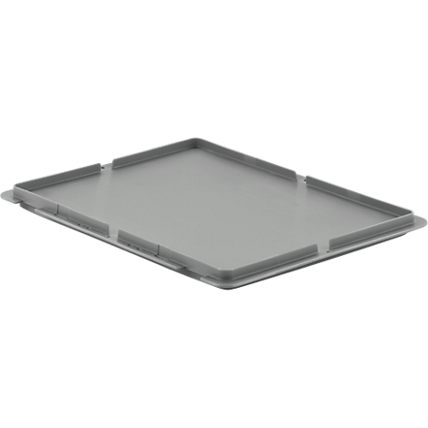 Grijze plastic plaat met een rechthoekige vorm, licht verhoogde rand en uitsparingen.