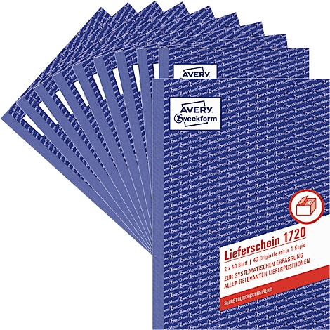 Blue Avery Zweckform delivery note sheets, text, pack of 1720 sheets.