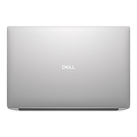 Silberner Laptop-Deckel mit Dell-Logo in der Mitte.