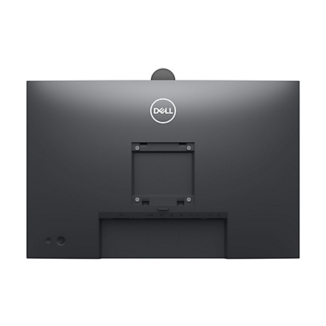 Arrière d'un moniteur Dell noir. Il y a des ports en bas, une zone de parenthèses carrées au-dessus et le logo Dell.