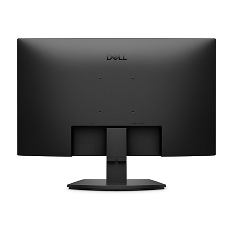 Vue arrière d'un écran Dell noir avec logo Dell. Des ports HDMI sont disponibles. L'écran a un socle rectangulaire.