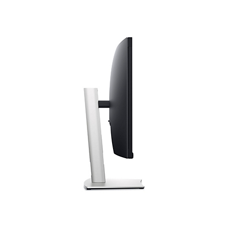 Vue latérale d'un moniteur noir avec un support argenté, sur fond blanc.