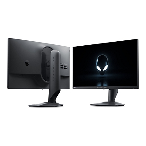 Deux écrans Alienware, un de l'arrière et un de l'avant. L'écran affiche le logo Alienware.