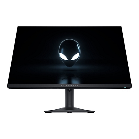Schwarzer Alienware-Monitor mit Alien-Logo auf dem Bildschirm. Unterhalb des Bildschirms ist der Schriftzug "ALIENWARE" zu sehen.