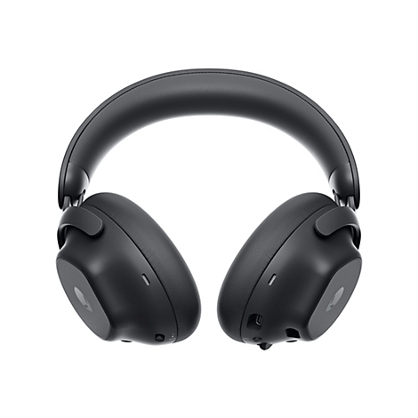 Casque supra-auriculaire noir sur fond blanc. Les oreillettes, l'arceau et les commandes sont visibles.