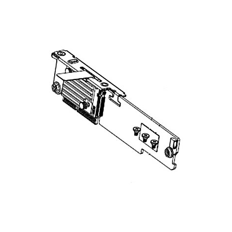 Schwarz-Weiß-Zeichnung eines Metall-PC-Bauteils, perspektivisch dargestellt. Es hat Schrauben und Kühlrippen.