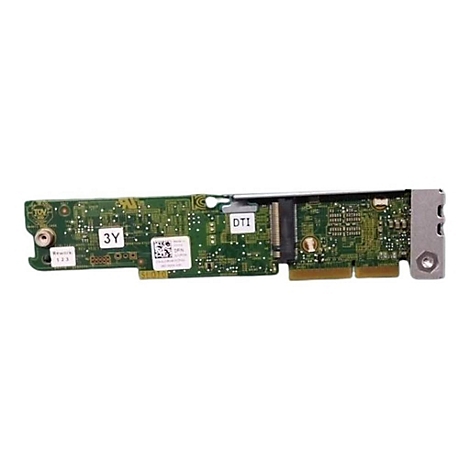 Eine grüne Platine mit elektronischen Bauteilen und silberfarbenen Anschlüssen. Aufgedruckte Schriftzeichen und Logos.