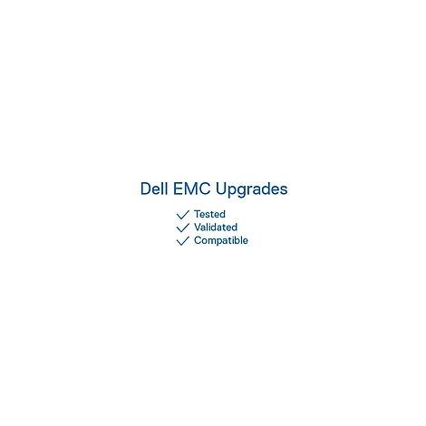 Text: Dell EMC Upgrades. Mit Haken versehene Wörter: Getestet, Validiert, Kompatibel.