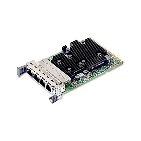 Eine Netzwerkkarte mit Kühlkörpern und Anschlüssen. Detailansicht des Hardware-Bauteils.